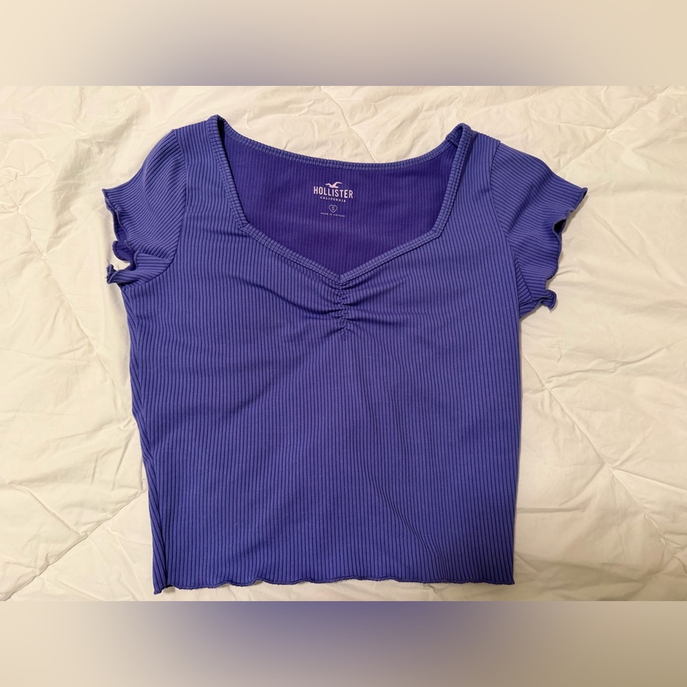 Hollister Purple Ribbed Short Sleeve Top Small
